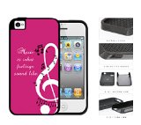 Music Quote Pink Background Musical Notes Design iPhone 4 4s 2-piece Dual Layer High Impact Black Silicone Cover