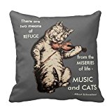 Vintage Cat Playing Fiddle Art Music Quote Throw Pillow Case